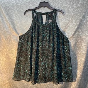 TORRID sz 3 Teal Green 3X Cheetah Chiffon Halter Top Animal Tank Sleeveless NWT